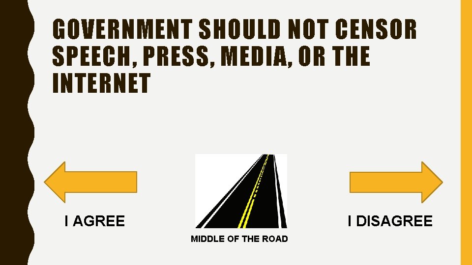 GOVERNMENT SHOULD NOT CENSOR SPEECH, PRESS, MEDIA, OR THE INTERNET I AGREE I DISAGREE