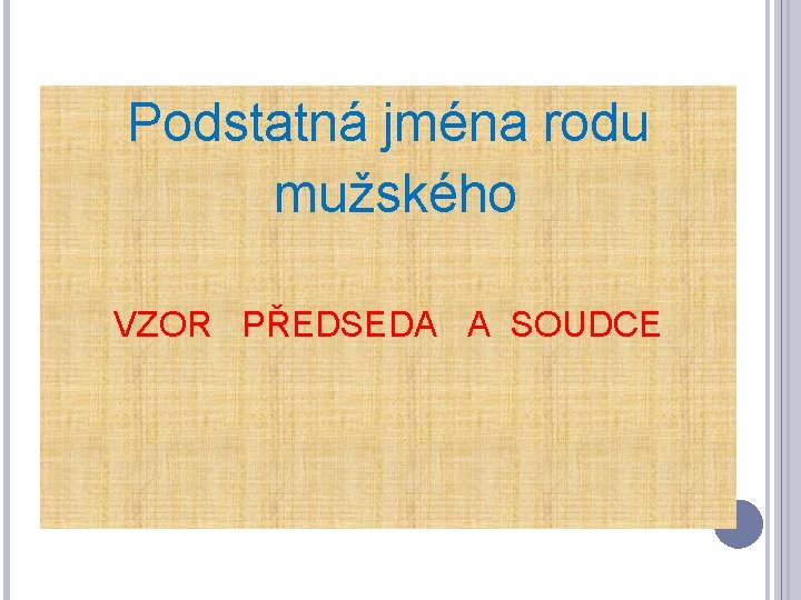 Podstatná jména rodu mužského VZOR PŘEDSEDA A SOUDCE 