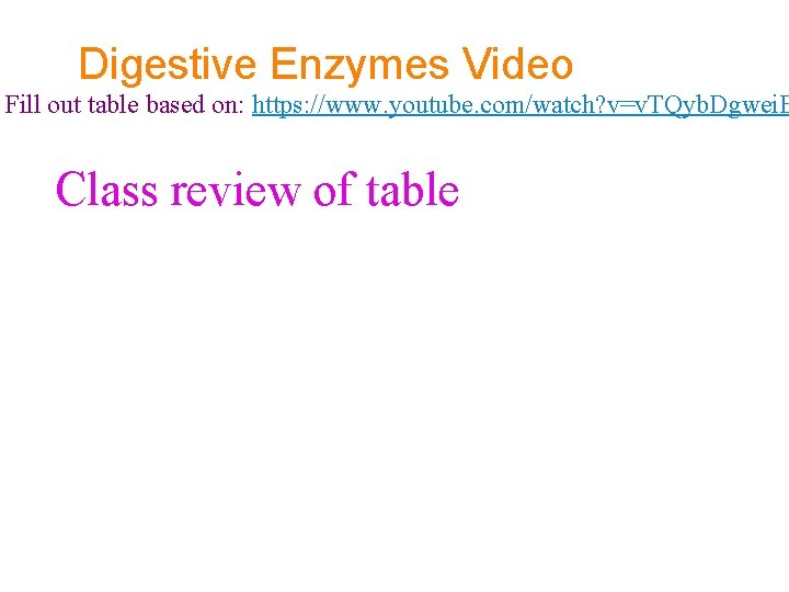 Digestive Enzymes Video Fill out table based on: https: //www. youtube. com/watch? v=v. TQyb.