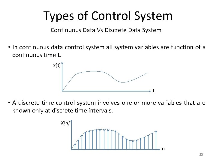 Types of Control System Continuous Data Vs Discrete Data System • In continuous data Types of Control System Continuous Data Vs Discrete Data System • In continuous data