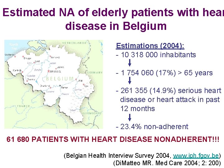 Estimated NA of elderly patients with hear disease in Belgium Estimations (2004): - 10