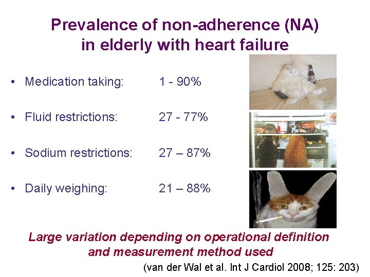 Prevalence of non-adherence (NA) in elderly with heart failure • Medication taking: 1 -