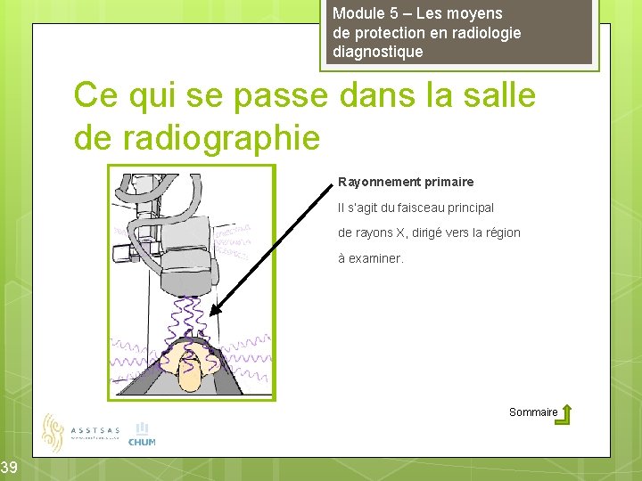 39 Module 5 – Les moyens de protection en radiologie diagnostique Ce qui se