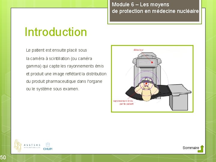 50 Module 6 – Les moyens de protection en médecine nucléaire Introduction Le patient
