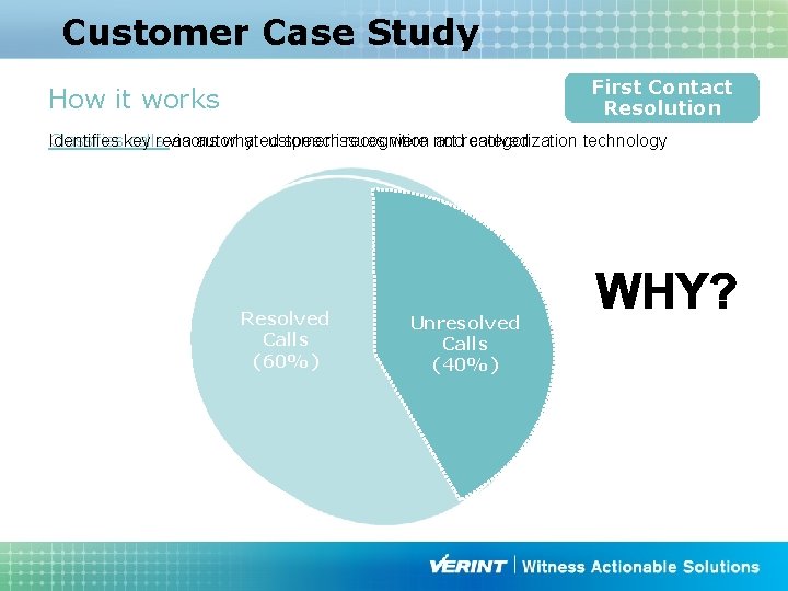 Customer Case Study First Contact Resolution How it works Classifieskey callsreasons via automated speechissues