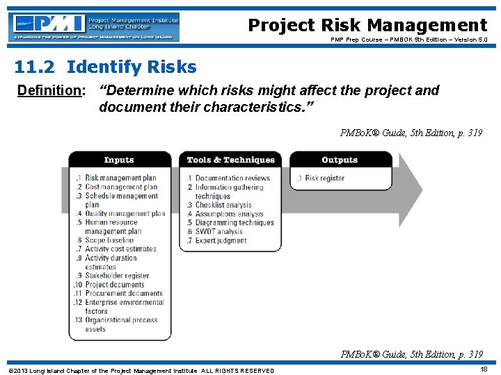 Project Risk Management PMP Prep Course – PMBOK 5 th Edition – Version 5.