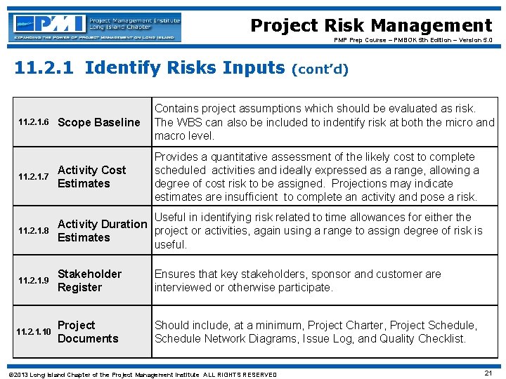 Project Risk Management PMP Prep Course – PMBOK 5 th Edition – Version 5.