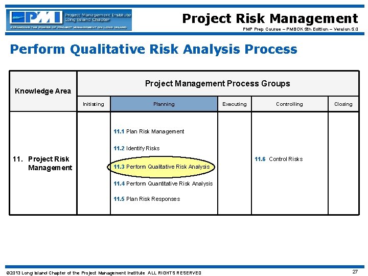 Project Risk Management PMP Prep Course – PMBOK 5 th Edition – Version 5.