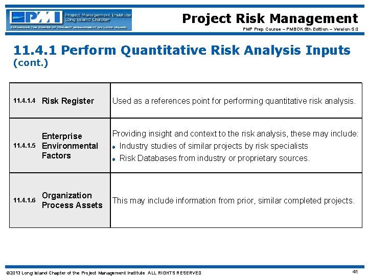 Project Risk Management PMP Prep Course – PMBOK 5 th Edition – Version 5.