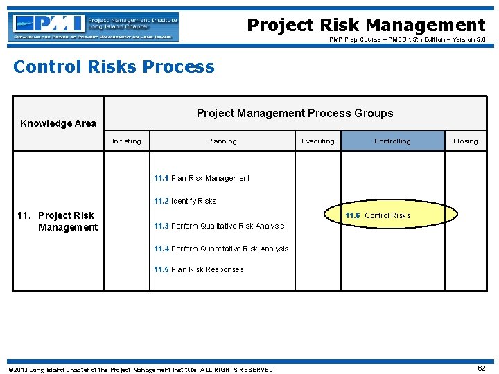 Project Risk Management PMP Prep Course – PMBOK 5 th Edition – Version 5.