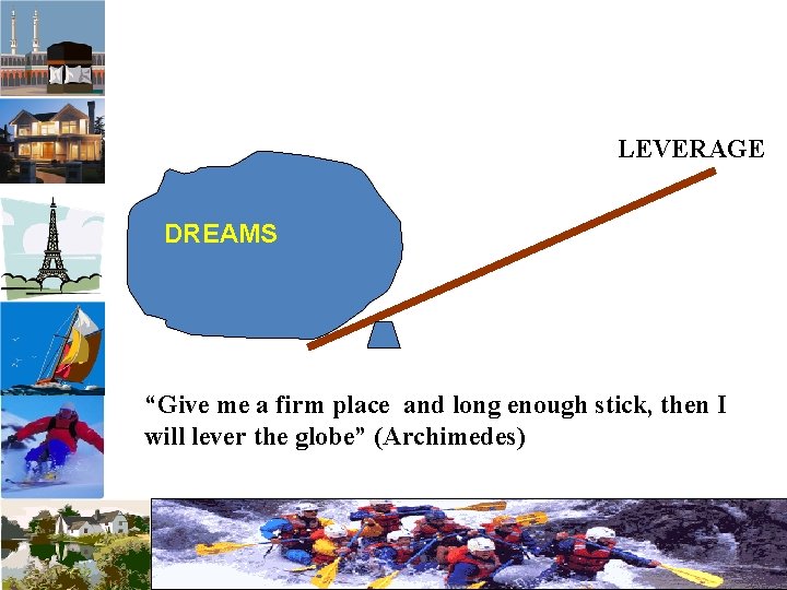 LEVERAGE DREAMS “Give me a firm place and long enough stick, then I will