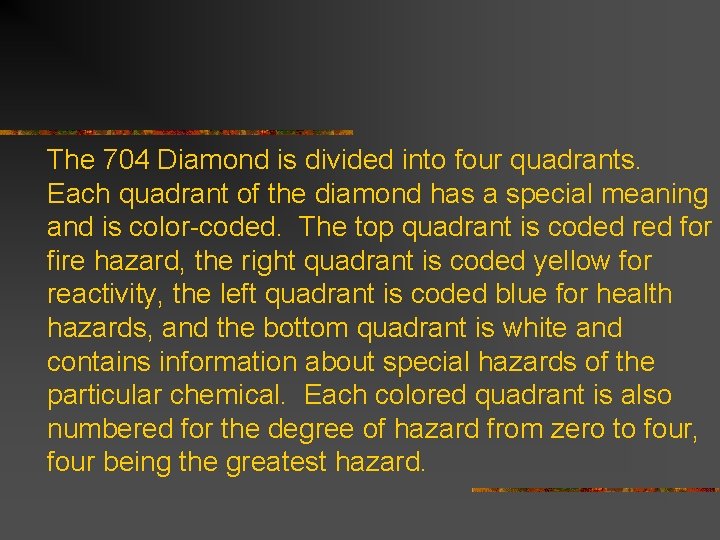 The 704 Diamond is divided into four quadrants. Each quadrant of the diamond has