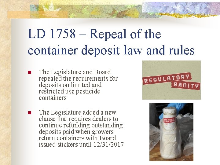 LD 1758 – Repeal of the container deposit law and rules n The Legislature