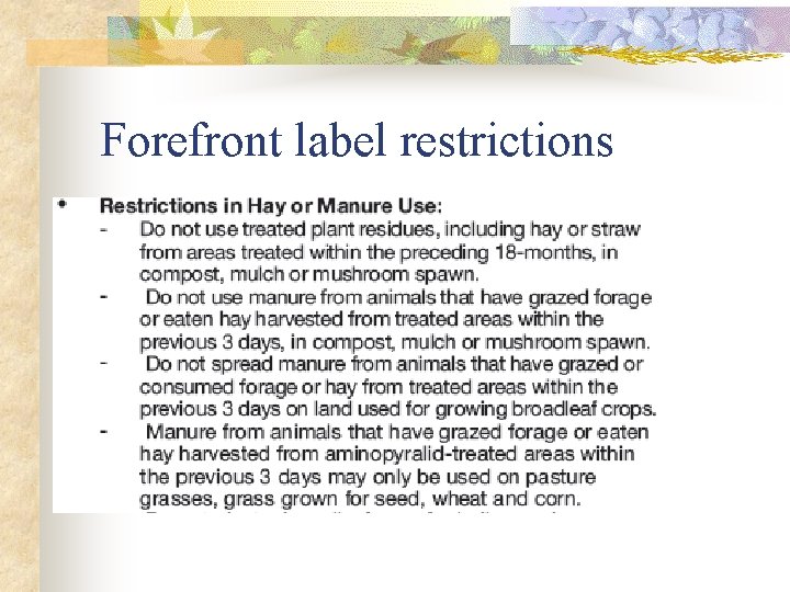 Forefront label restrictions 