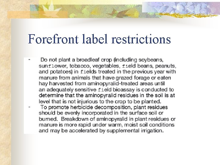 Forefront label restrictions 