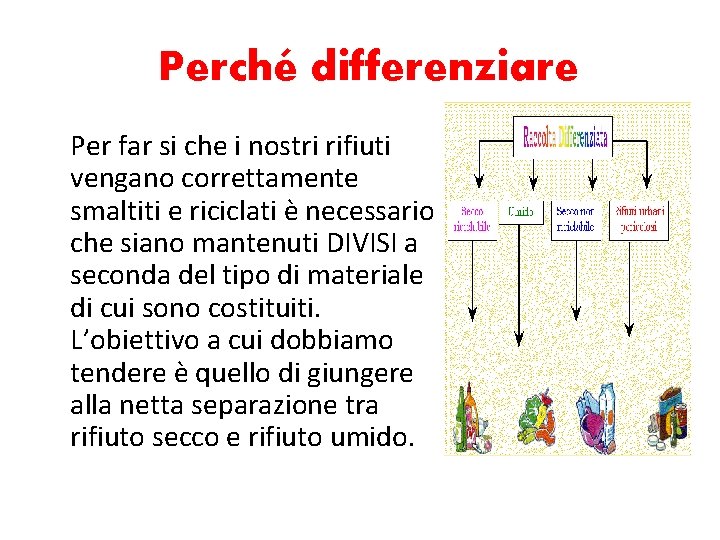 Perché differenziare Per far si che i nostri rifiuti vengano correttamente smaltiti e riciclati