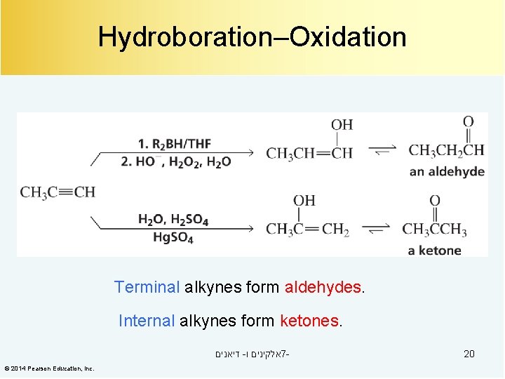 Hydroboration–Oxidation Terminal alkynes form aldehydes. Internal alkynes form ketones. דיאנים - אלקינים ו 7©