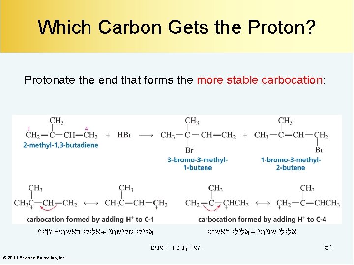 Which Carbon Gets the Proton? Protonate the end that forms the more stable carbocation: