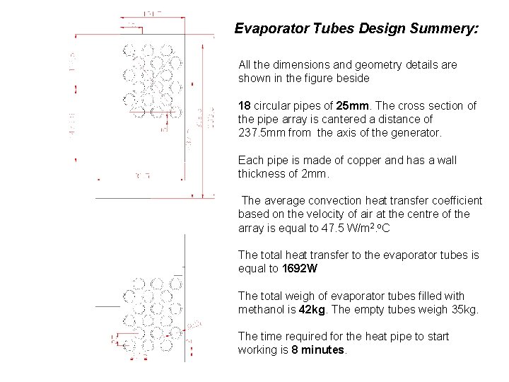Evaporator Tubes Design Summery: All the dimensions and geometry details are shown in the
