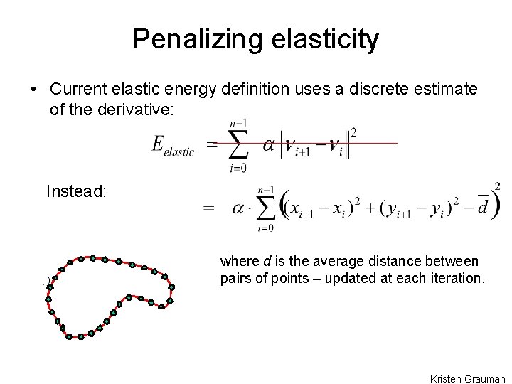 Penalizing elasticity • Current elastic energy definition uses a discrete estimate of the derivative: