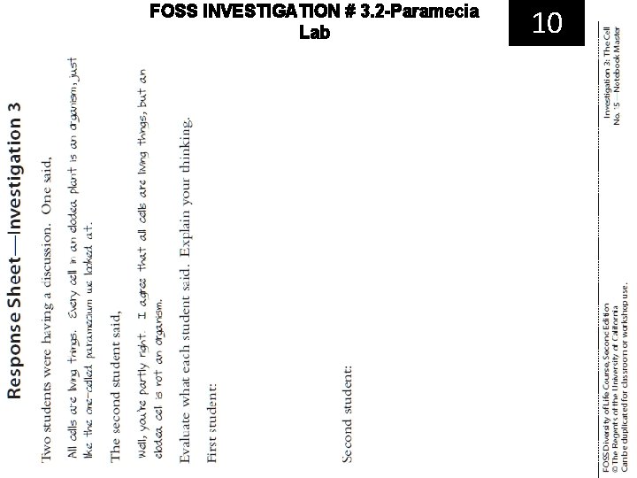 FOSS INVESTIGATION # 3. 2 -Paramecia Lab 10 