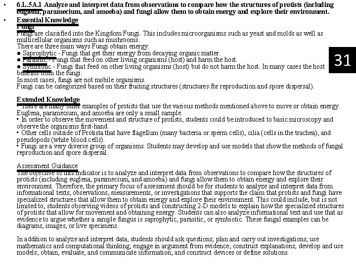  • • 6. L. 5 A. 1 Analyze and interpret data from observations