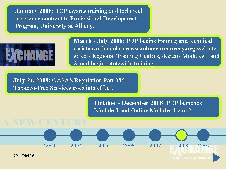 January 2008: TCP awards training and technical assistance contract to Professional Development Program, University