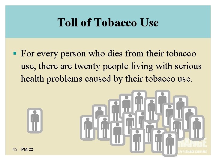 Toll of Tobacco Use § For every person who dies from their tobacco use,