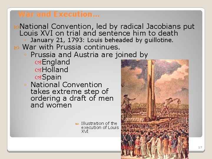War and Execution… National Convention, led by radical Jacobians put Louis XVI on trial
