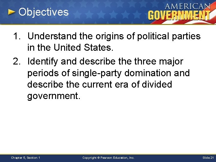 Objectives 1. Understand the origins of political parties in the United States. 2. Identify