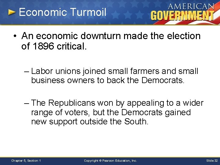 Economic Turmoil • An economic downturn made the election of 1896 critical. – Labor