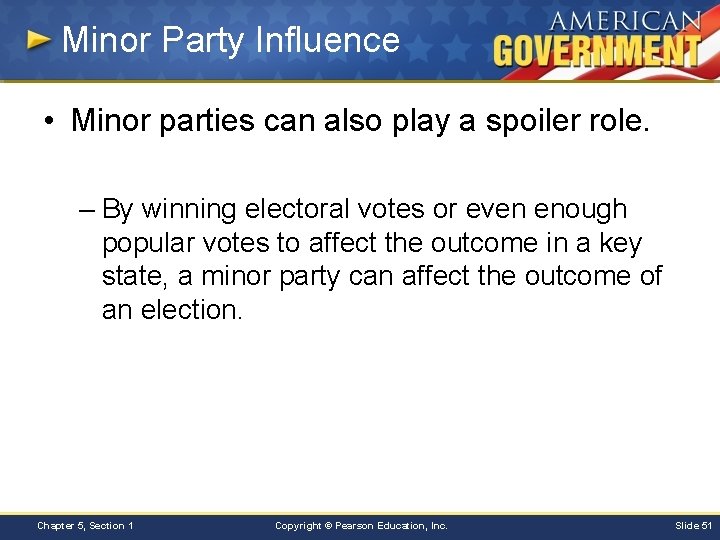Minor Party Influence • Minor parties can also play a spoiler role. – By