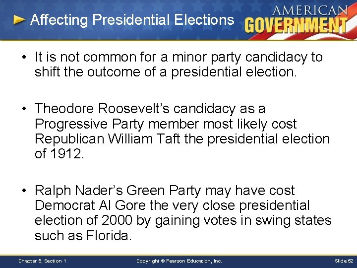 Affecting Presidential Elections • It is not common for a minor party candidacy to
