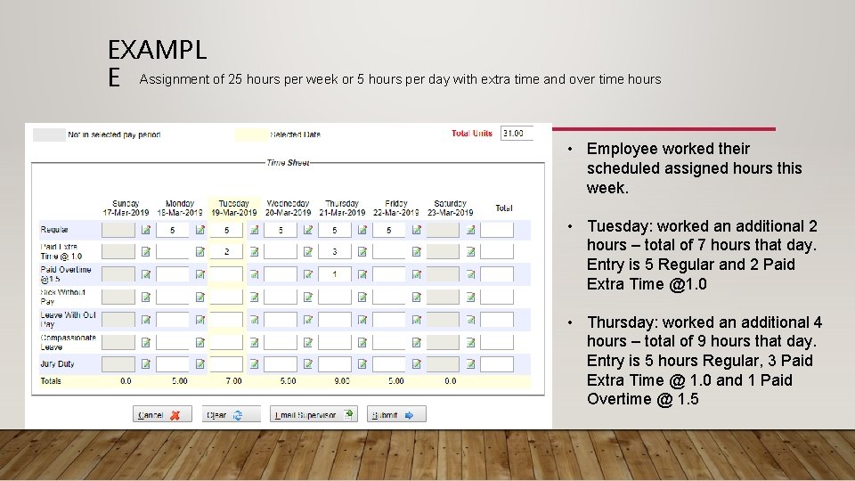 EXAMPL E Assignment of 25 hours per week or 5 hours per day with