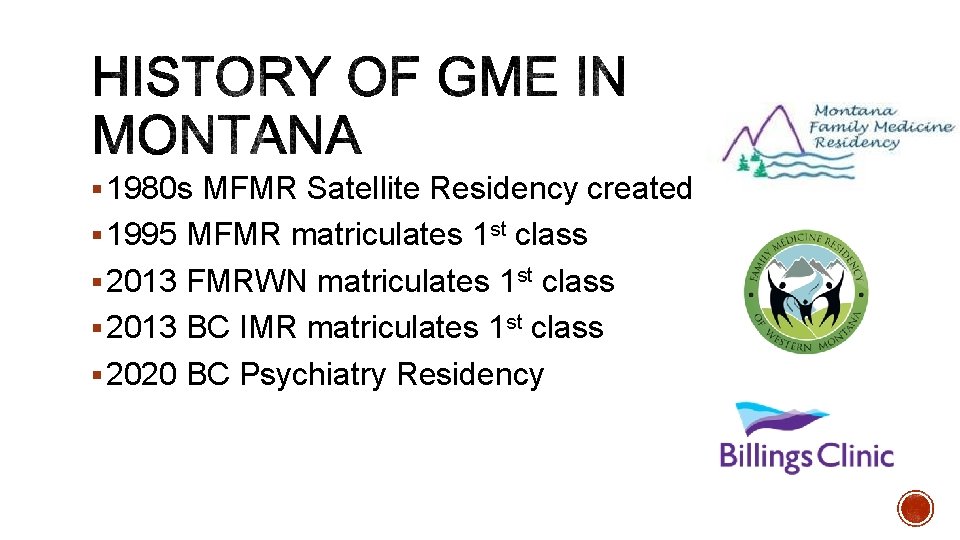 § 1980 s MFMR Satellite Residency created § 1995 MFMR matriculates 1 st class