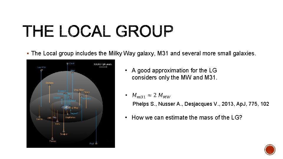§ The Local group includes the Milky Way galaxy, M 31 and several more