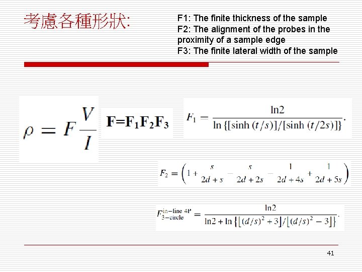 考慮各種形狀: F 1: The finite thickness of the sample F 2: The alignment of