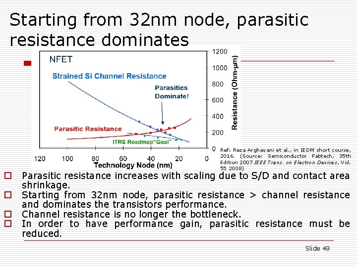 Starting from 32 nm node, parasitic resistance dominates o o Ref: Reza Arghavani et