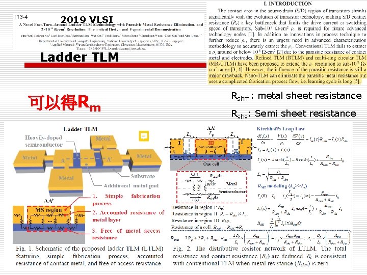 2019 VLSI Ladder TLM 可以得Rm Rshm: metal sheet resistance Rshs: Semi sheet resistance 59