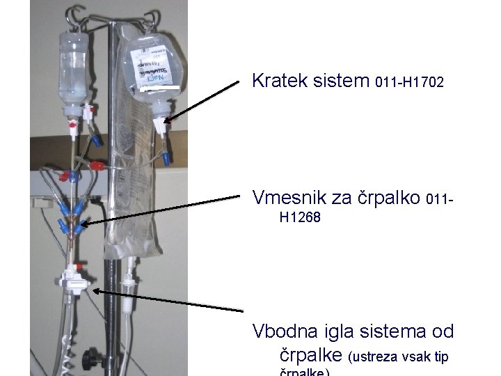 Kratek sistem 011 -H 1702 Vmesnik za črpalko 011 H 1268 Vbodna igla sistema