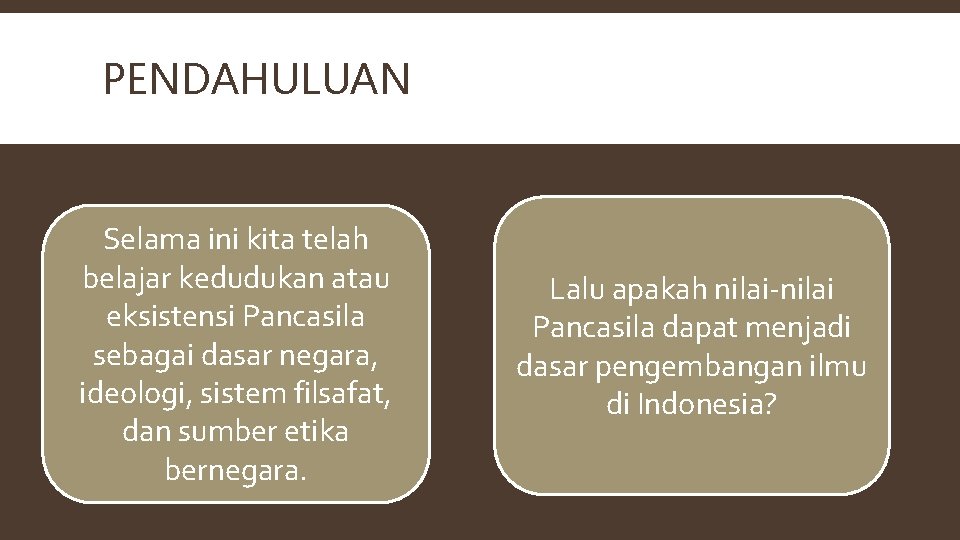 PENDAHULUAN Selama ini kita telah belajar kedudukan atau eksistensi Pancasila sebagai dasar negara, ideologi,