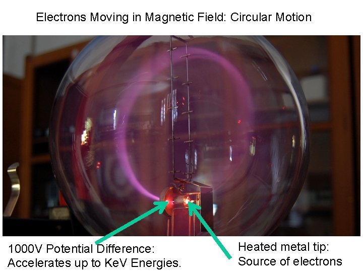 Electrons Moving in Magnetic Field: Circular Motion 1000 V Potential Difference: Accelerates up to