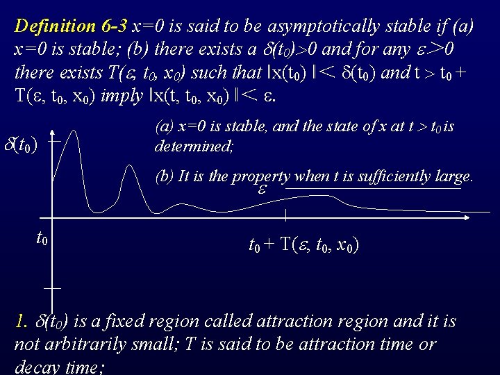 Definition 6 -3 x=0 is said to be asymptotically stable if (a) x=0 is