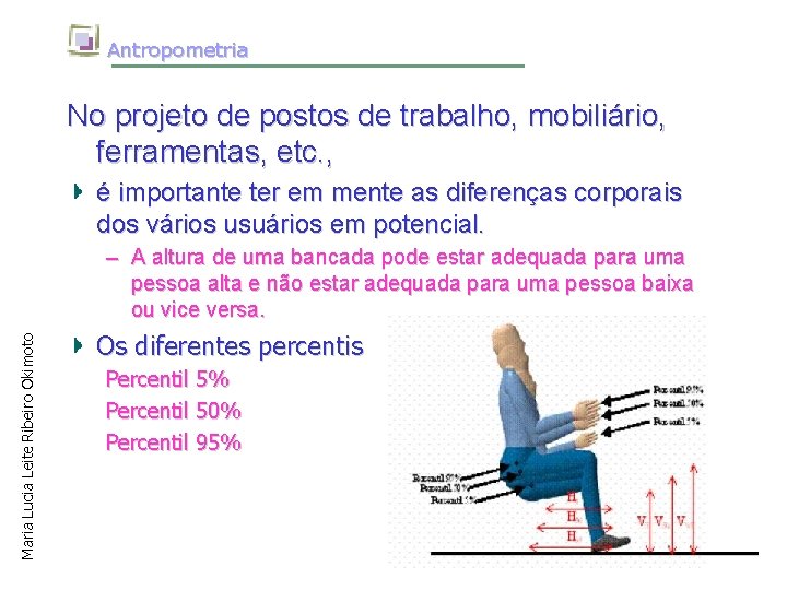 Antropometria No projeto de postos de trabalho, mobiliário, ferramentas, etc. , é importante ter