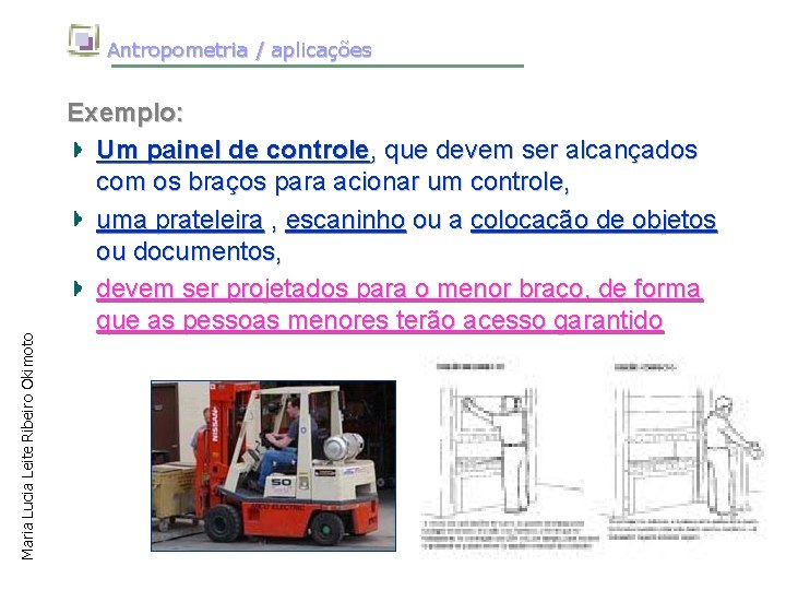 Maria Lucia Leite Ribeiro Okimoto Antropometria / aplicações Exemplo: Um painel de controle, que