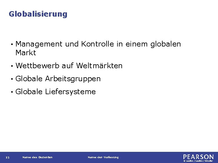 Globalisierung 15 • Management und Kontrolle in einem globalen Markt • Wettbewerb auf Weltmärkten