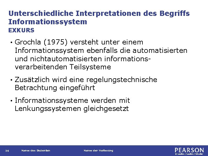 Unterschiedliche Interpretationen des Begriffs Informationssystem EXKURS 36 • Grochla (1975) versteht unter einem Informationssystem