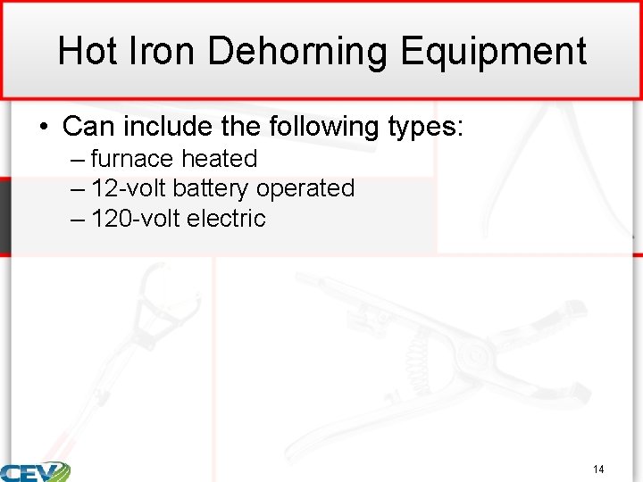 Hot Iron Dehorning Equipment • Can include the following types: – furnace heated –