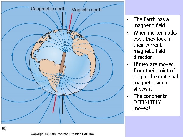  • The Earth has a magnetic field. • When molten rocks cool, they