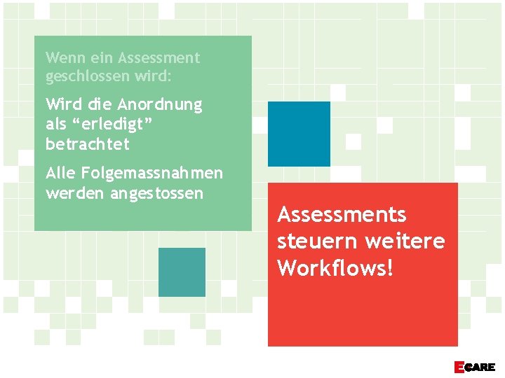 Wenn ein Assessment geschlossen wird: Wird die Anordnung als “erledigt” betrachtet Alle Folgemassnahmen werden